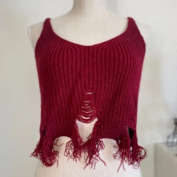 Sweet Fashion | Burgundy Ribbed Knit Crop Tank Top | Size XS/S - Picture 2 of 9